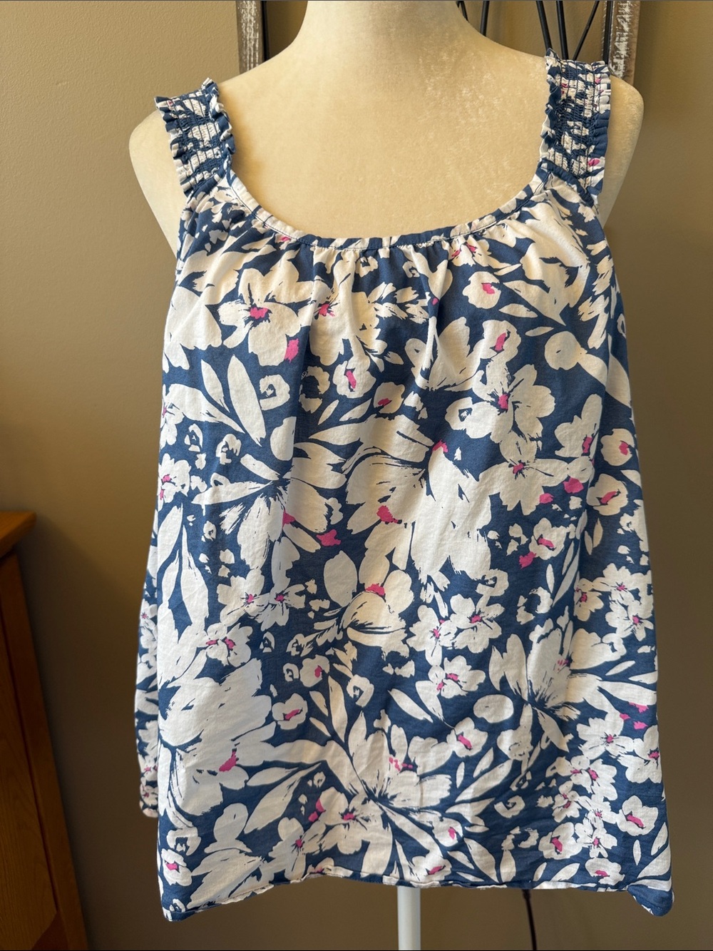 GAP Navy Floral Tank Top with White and Pink Accents